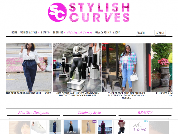 Stylish Curves website screenshot Top 60 Trendy Women Fashion Blogs to Follow - 27