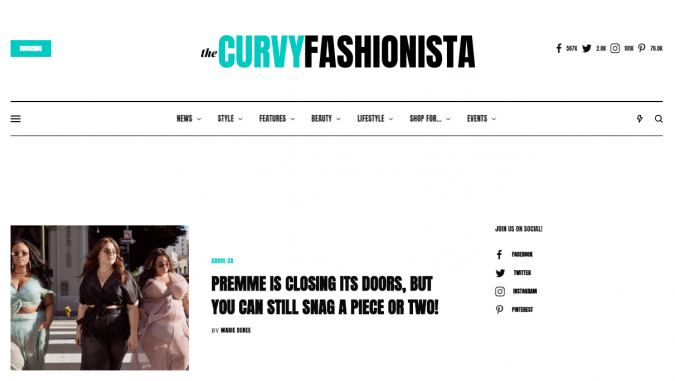The Curvy Fashionista website screenshot Top 60 Trendy Women Fashion Blogs to Follow - 14