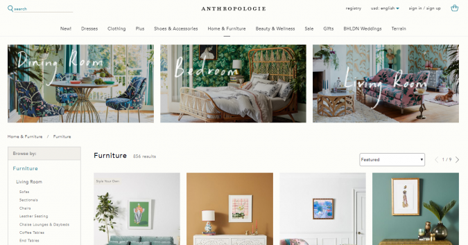 anthropologie website screenshot Best 50 Home Decor Websites to Follow - 6