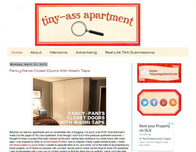 tiny ass appartment blog screenshot Best 50 Home Decor Websites to Follow - 48