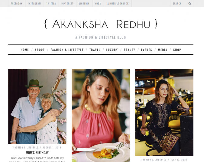 Akanksha Redhu website screenshot Best 50 Lifestyle Blogs and Websites to Follow - 28