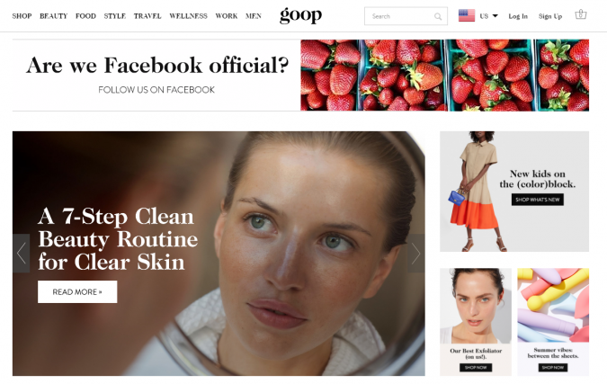 Goop website screenshot Best 50 Lifestyle Blogs and Websites to Follow - 6
