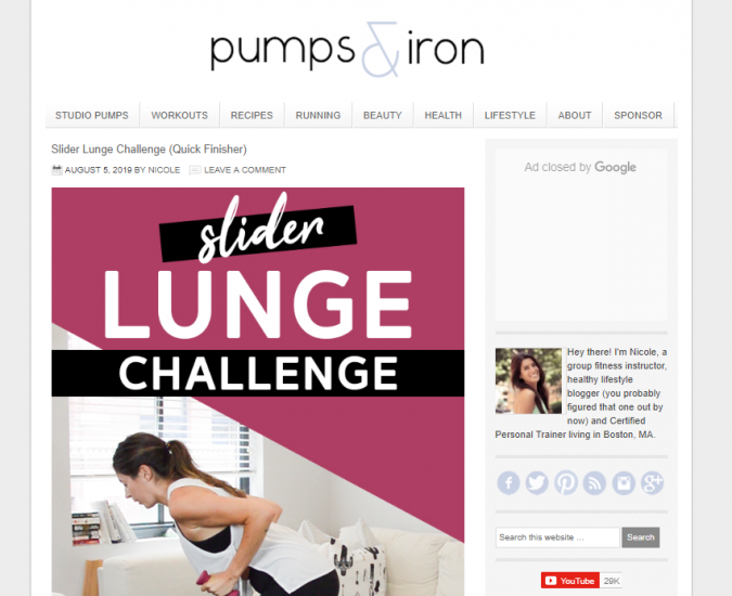Pumps and Iron website screenshot Best 50 Lifestyle Blogs and Websites to Follow - 36