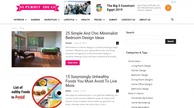 SuperHit Ideas website screenshot Best 50 Lifestyle Blogs and Websites to Follow - 40