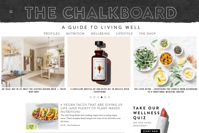 The Chalkboard website screenshot Best 50 Lifestyle Blogs and Websites to Follow - 30