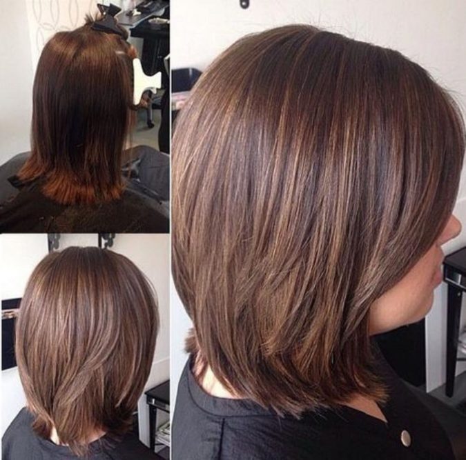 Straight Wispy Bob with Chocolate Highlights Completely Fashionable Medium Length Hairstyles - 9