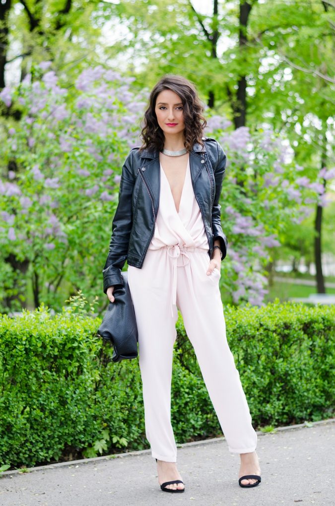 leather jacket jumpsuit outfit 20 Must-Have Wardrobe Pieces Every Woman Over 40 Needs - 20