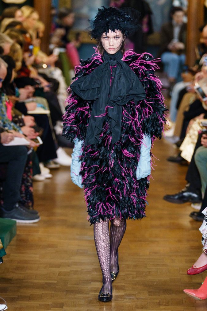 fall-winter-fashion-2020-feather-dress-big-shoulders-Erdem-675x1013 +20 Fall Fashion Trends of 2020 for the Fans of Unusual Shoulders and Sleeves
