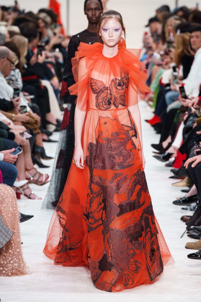 fall-winter-fashion-2020-see-through-dress-neck-ruffles-Valentino-675x1013 120+ Lovely Floral Outfit Ideas and Trends for All Seasons 2020