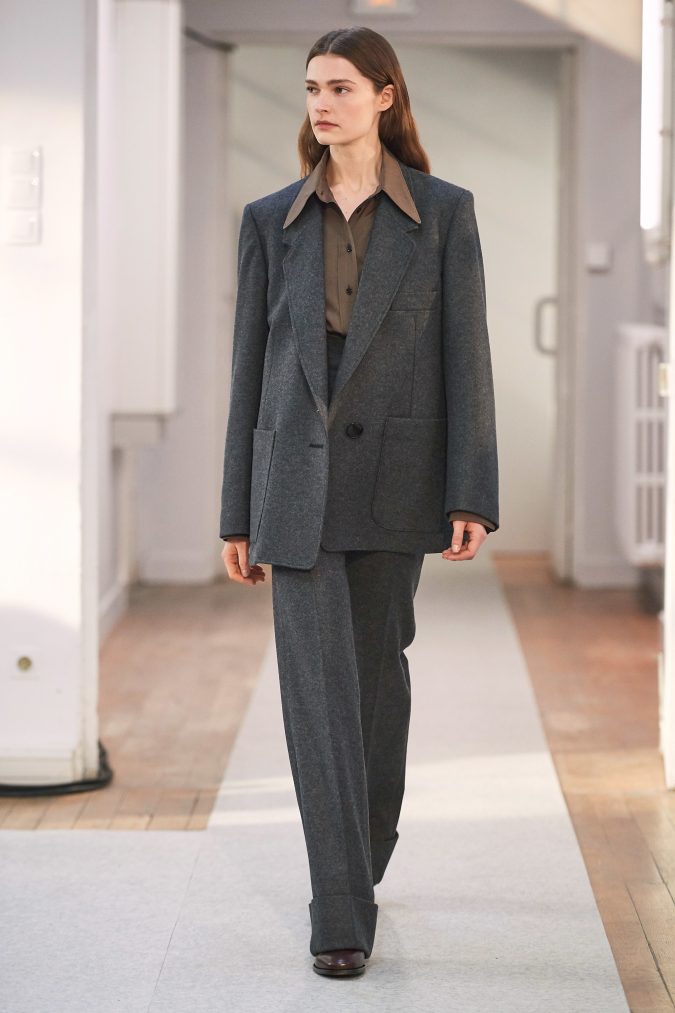 fall winter fashion 2020 tweed pantsuit Lemaire What Women Should Wear for a Business Meeting [60+ Outfit Ideas] - 23