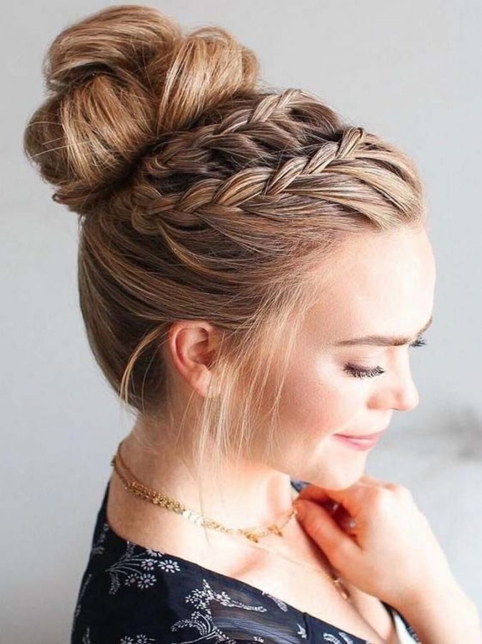 High Bun Hairstyle With Lace Braids Top 20 Hottest Winter Hairstyles for Women - 19