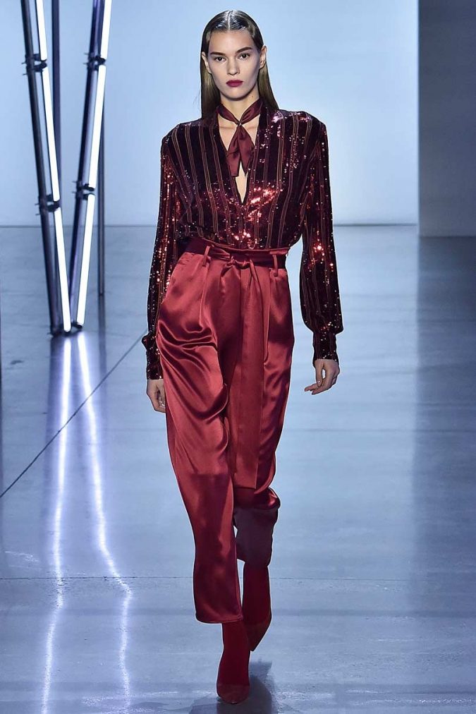 Top 10 Winter Fashion Predictions and Trends 8 fall winter fashion 2020 earthy colors sparkely blouse satin loose fitting pants Top 10 Winter Fashion Predictions and Trends - 8