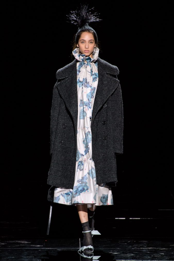 fall winter fashion 2020 floral dress checked tweed coat Marc Jacobs 120+ Lovely Floral Outfit Ideas and Trends for All Seasons - 22