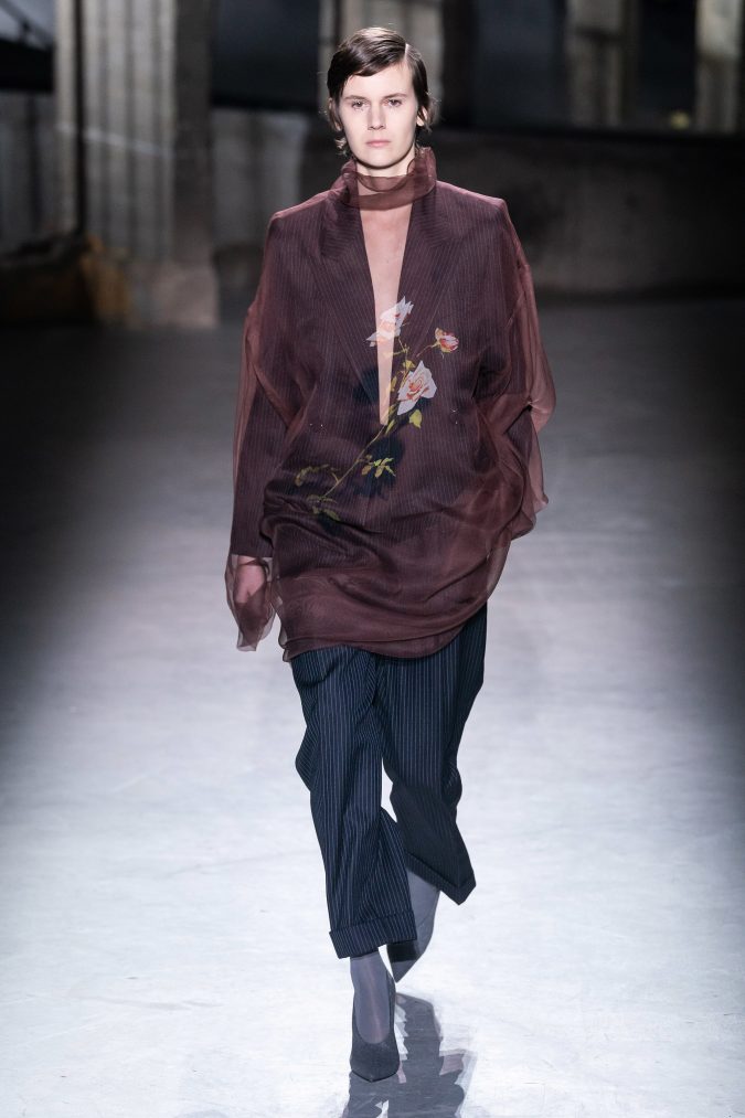 fall winter fashion 2020 floral see through top striped pants Dries Van Noten 120+ Lovely Floral Outfit Ideas and Trends for All Seasons - 11