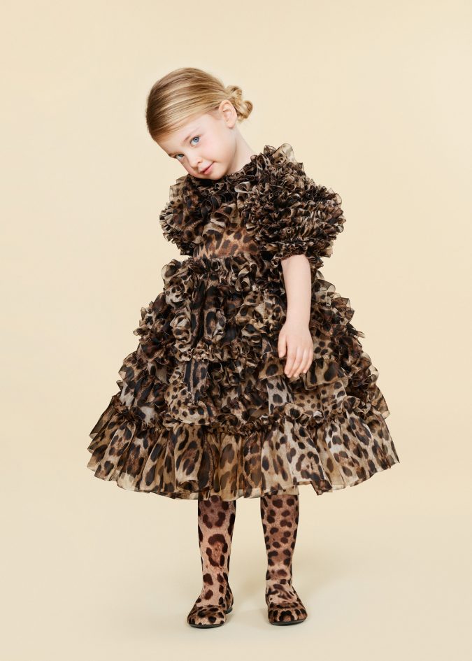 fall winter fashion 2020 kids ruffled animal printed dress dolce and gabbana 15 Cutest Kids Fashion Trends for Winter - 30