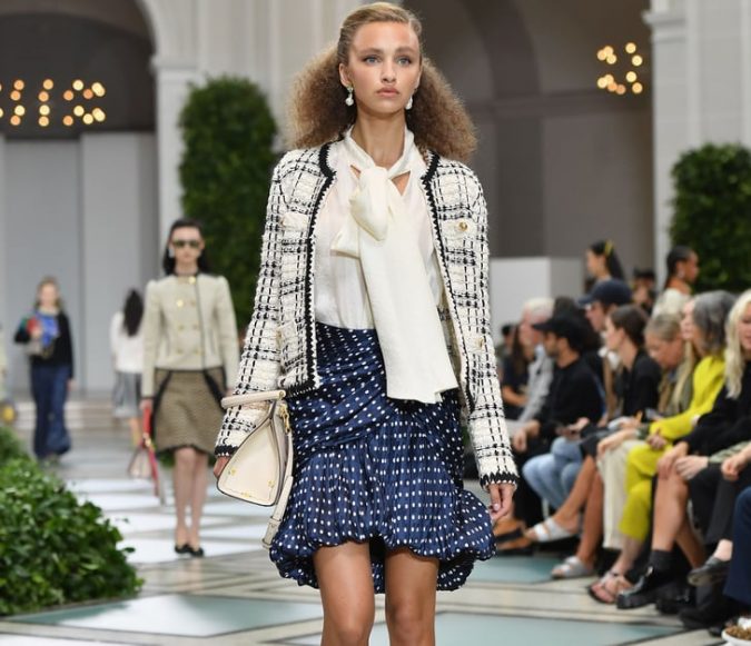 Top 10 Winter Fashion Predictions and Trends 31 fall winter fashion 2020 skirt suit polka dotted skirt plaid jacket bow shirt Top 10 Winter Fashion Predictions and Trends - 31