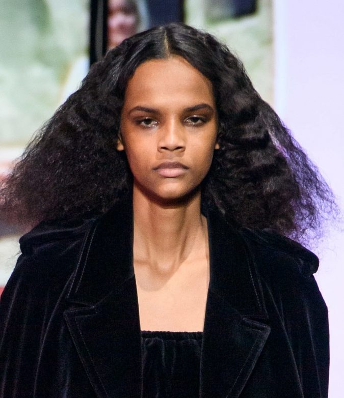 middle-part-two-textures-hairstyle-fall-2020-Miu-Miu-675x782 Top 20 Hottest Winter Hairstyles for Women in 2022