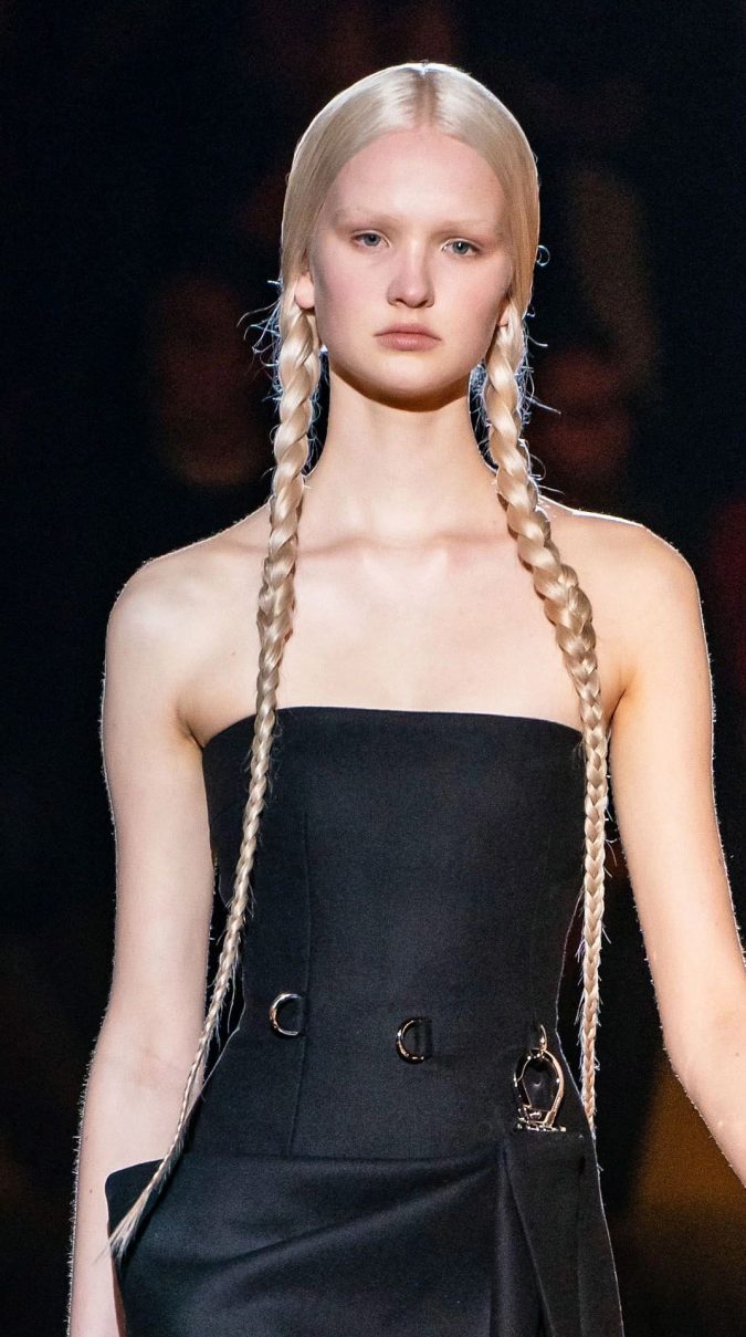 pigtail braids hairstyle fall 2020 prada Top 20 Hottest Winter Hairstyles for Women - 14