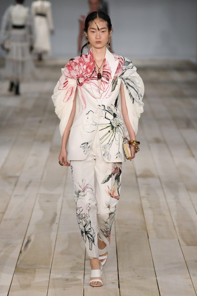 spring summer fashion 2020 floral pantsuit alexander mcqueen 120+ Lovely Floral Outfit Ideas and Trends for All Seasons - 68