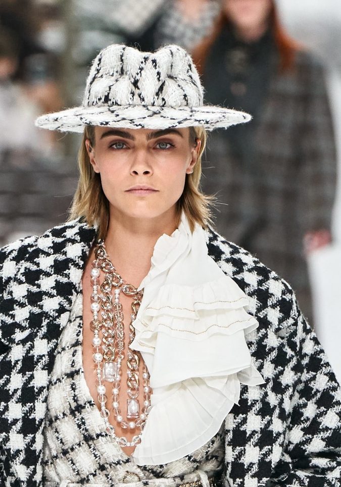 Fall-winter-fashion-2020-checked-tweed-fedora-hat-Chanel-675x964 Top 10 Elegant Women’s Hat Trends For Winter 2022