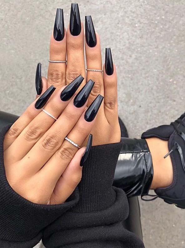 black-long-coffin-nails Top 10 Lovely Nail Polish Trends for Next Fall & Winter