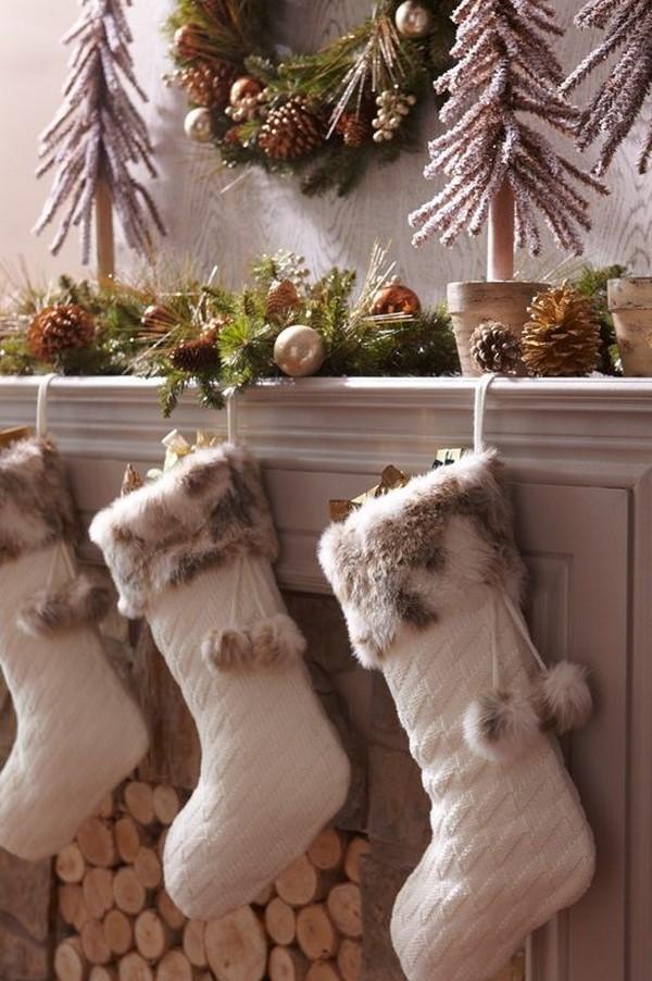 christmas decoration faux fur stockings 3 50+ Hottest Christmas Decoration Ideas - 14
