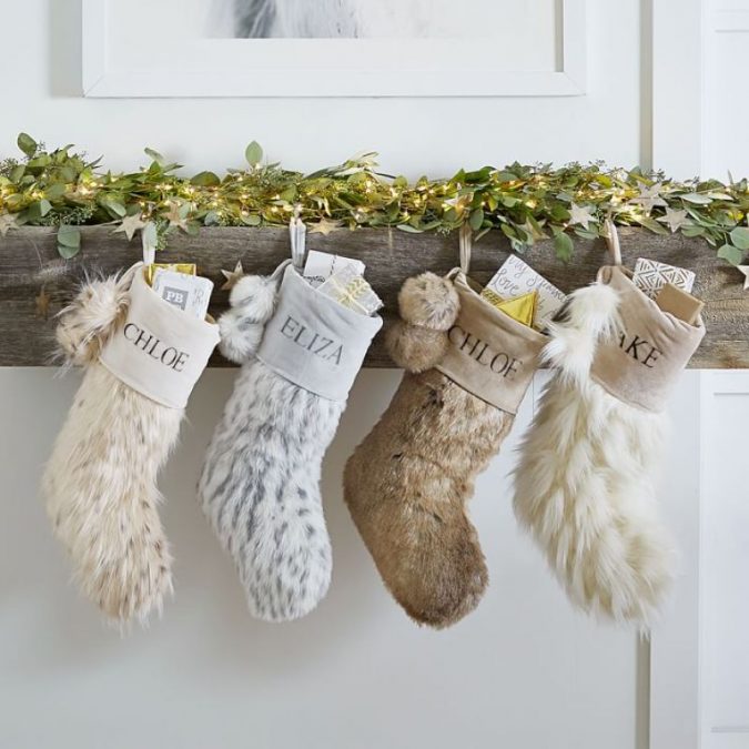 christmas decoration faux fur stockings 50+ Hottest Christmas Decoration Ideas - 13