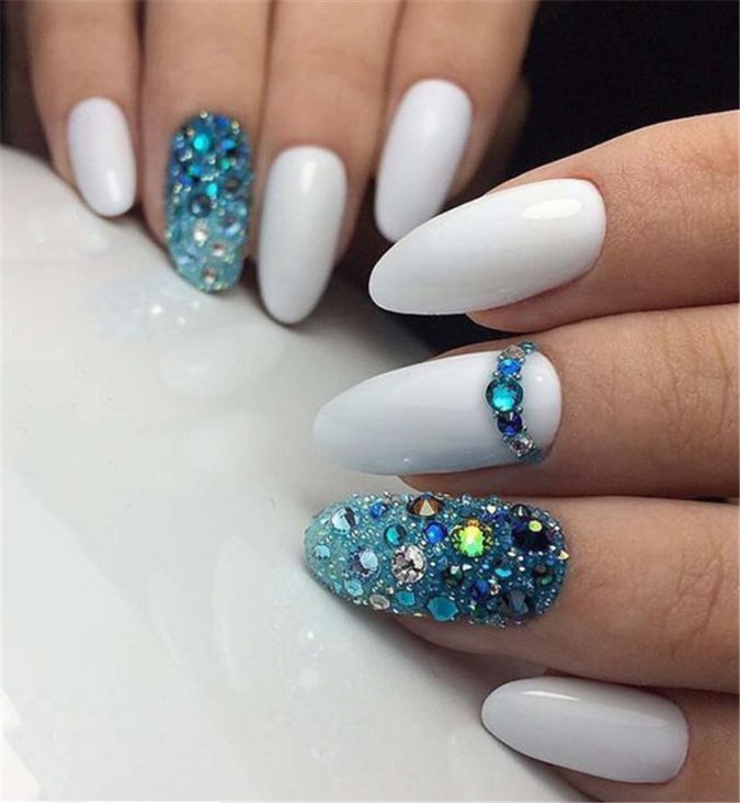 embellished Almond Long White Nails Top 10 Most Luxurious Nail Designs - 43