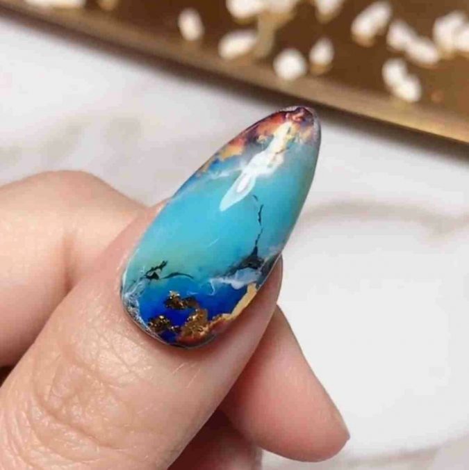Top 10 Most Luxurious Nail Designs 30 gemstone turquoise nail art Top 10 Most Luxurious Nail Designs - 30
