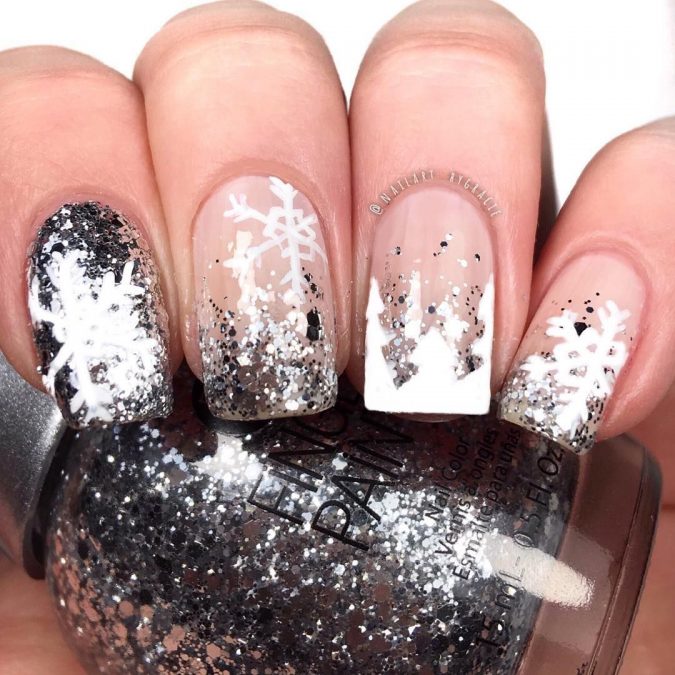 Top 10 Most Luxurious Nail Designs 35 glitter black whte nail art Top 10 Most Luxurious Nail Designs - 35