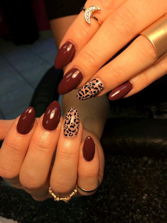 maroon nails animal prints nail art 35 Most Trendy Valentine’s Day Nail Art Designs - 12