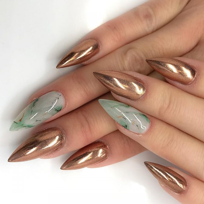 Top 10 Most Luxurious Nail Designs 32 metallic gemstone nails Top 10 Most Luxurious Nail Designs - 32