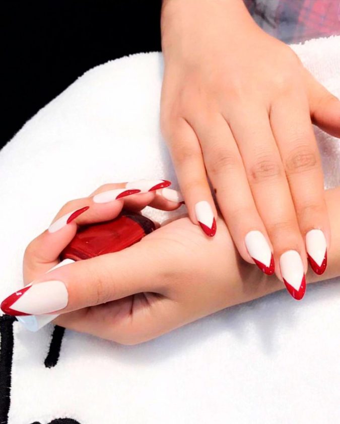Almond nails frenchmanicure red tips 35 Most Trendy Valentine’s Day Nail Art Designs - 2