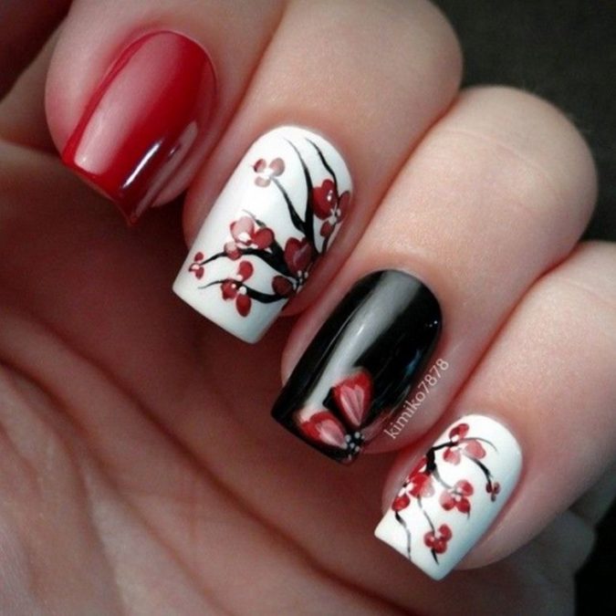 floral nail art 35 Most Trendy Valentine’s Day Nail Art Designs - 10
