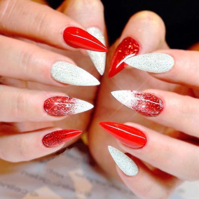 red and white nail art 35 Most Trendy Valentine’s Day Nail Art Designs - 7