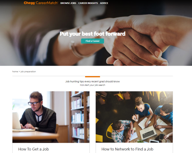 Chegg Career Match screenshot Best 50 Online Job Search Websites - 15