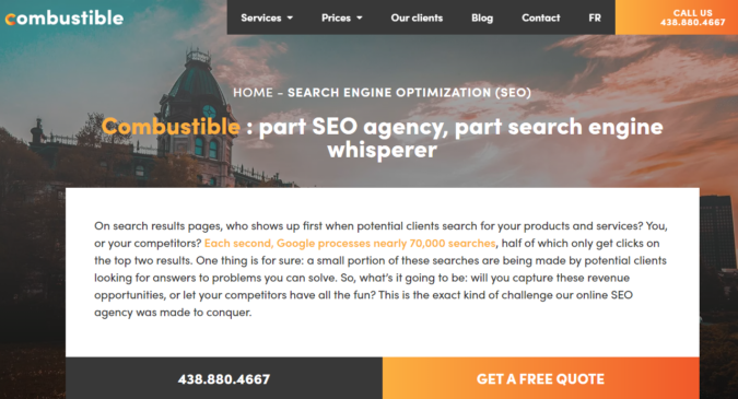 Combustible screenshot Top 75 SEO Companies & Services in the World - 33