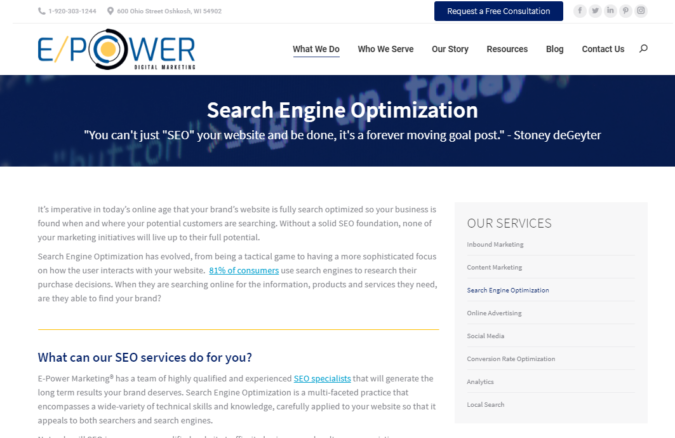 Epower screenshot Top 75 SEO Companies & Services in the World - 25