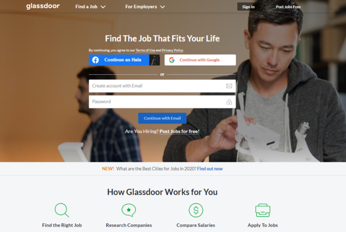 Glassdoor screenshot Best 50 Online Job Search Websites - 7