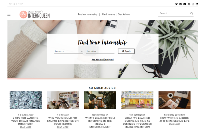 Internships screenshot Best 50 Online Job Search Websites - 19