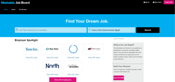 Mashable Job Board screenshot Best 50 Online Job Search Websites - 2