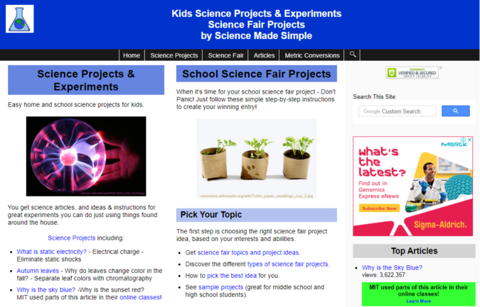 Top 50 Free Learning Websites for Kids 35 Science Made Simple screenshot Top 50 Free Learning Websites for Kids - 35