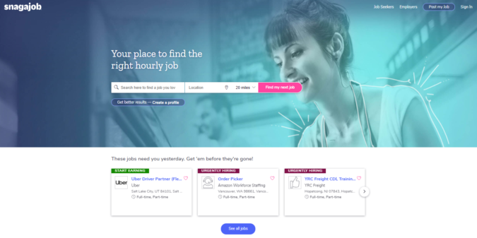 Snagajob screenshot Best 50 Online Job Search Websites - 10