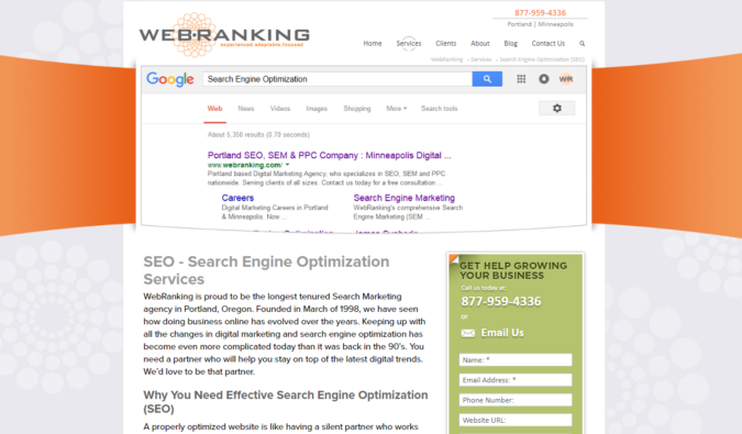 Web.Ranking screenshot Top 75 SEO Companies & Services in the World - 40