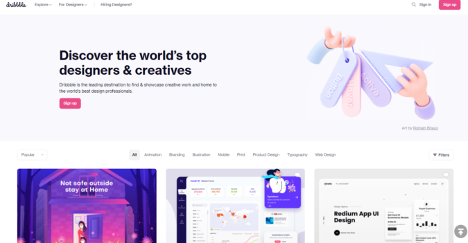 dribbble screenshot Best 50 Online Job Search Websites - 23