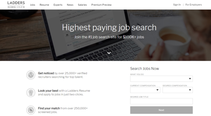 ladders screenshot Best 50 Online Job Search Websites - 12
