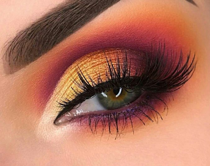 Sunset-eye-colorful-makeup-2-675x536 Best 10 Colorful Face Makeup Looks to Try in 2021