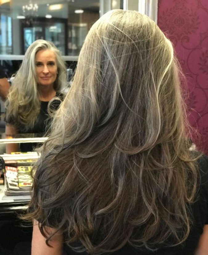 The Gray and layered hair.. 15 Beautiful Gray Hairstyles that Suit All Women Over 50 - 2