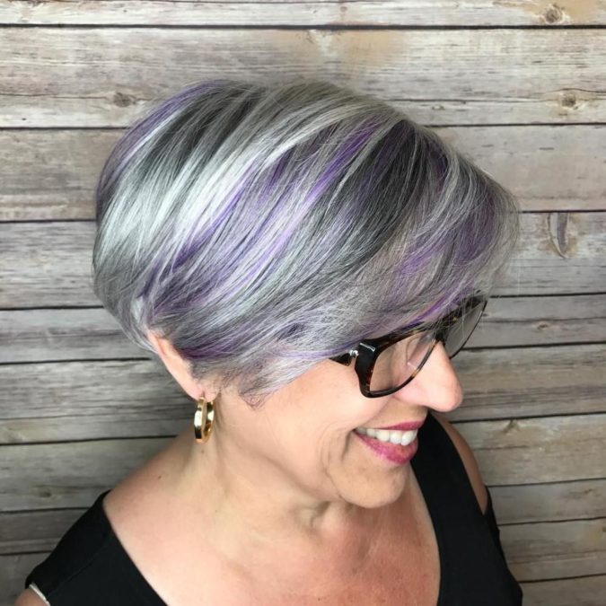 The Gray purple and blue bob 1 15 Beautiful Gray Hairstyles that Suit All Women Over 50 - 33