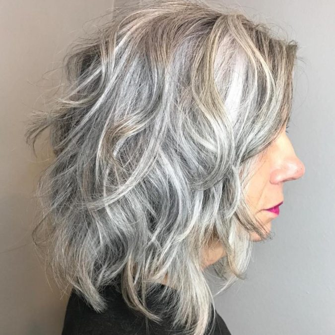 The Shaggy gray wavy lob. 15 Beautiful Gray Hairstyles that Suit All Women Over 50 - 15